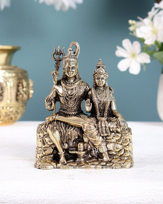 Brass Superfine Shiv Parvati Idol – Intricately Carved Divine Couple Sculpture (4.2 Inches) - Budhshiv.com