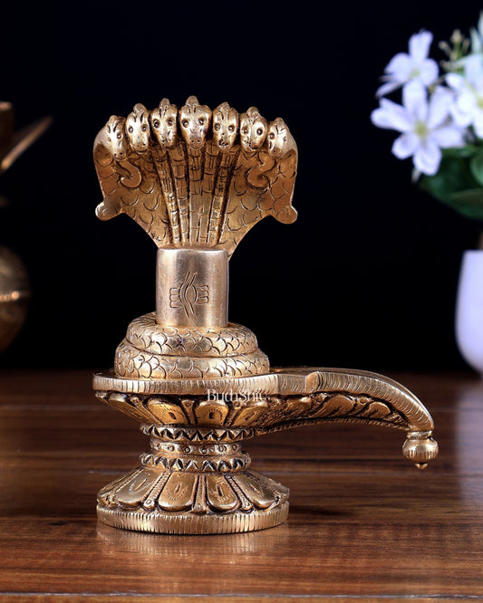 Brass Superfine Shiva Lingam – Compact Sacred Idol 5.1 inch - Budhshiv.com