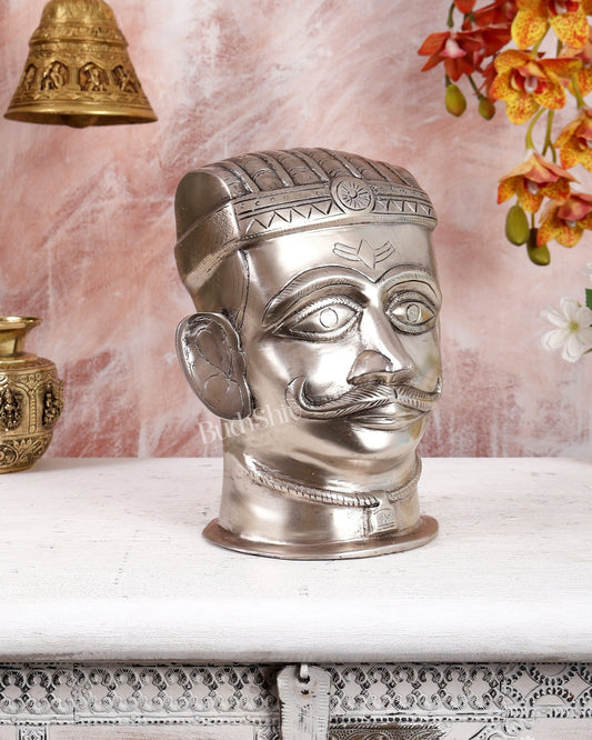 Brass Superfine Shiva Mukhlingam Face | Silver Plated 8.5 inch - Budhshiv.com