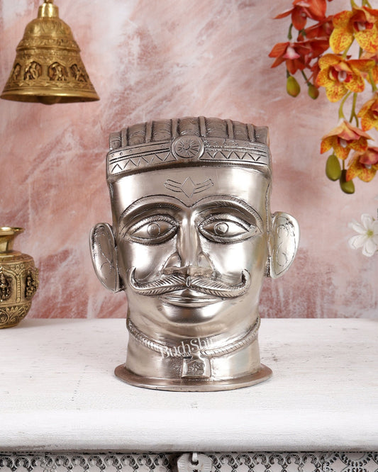 Brass Superfine Shiva Mukhlingam Face | Silver Plated 8.5 inch - Budhshiv.com
