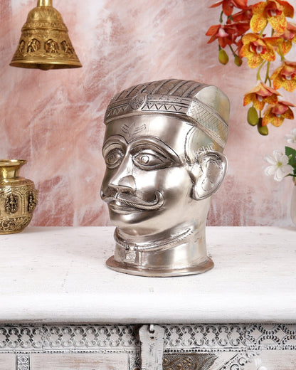 Brass Superfine Shiva Mukhlingam Face | Silver Plated 8.5 inch - Budhshiv.com