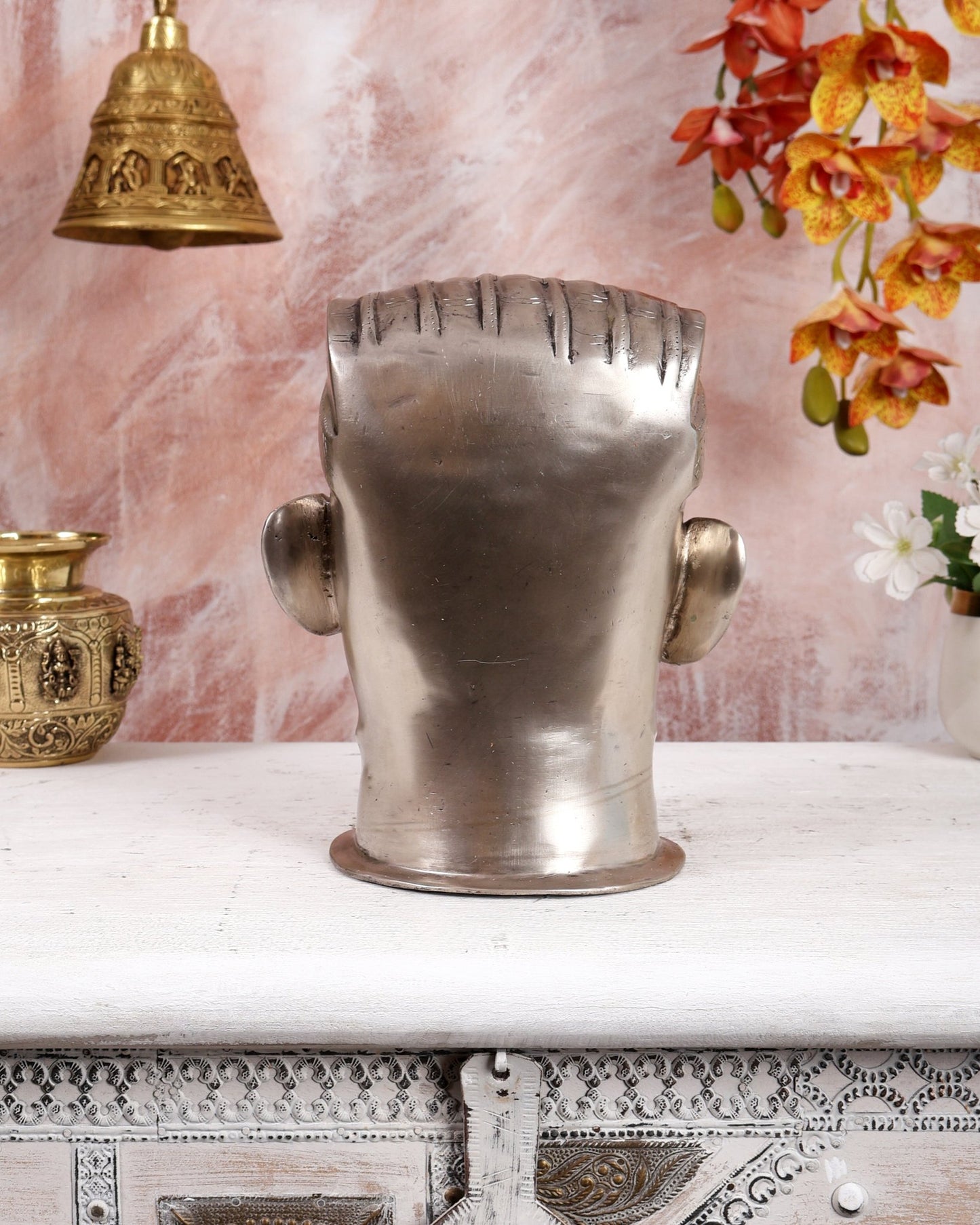 Brass Superfine Shiva Mukhlingam Face | Silver Plated 8.5 inch - Budhshiv.com