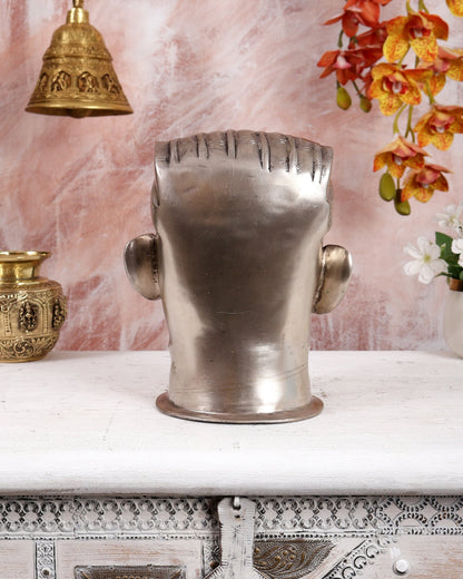 Brass Superfine Shiva Mukhlingam Face | Silver Plated 8.5 inch - Budhshiv.com