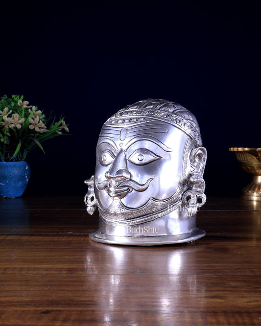 Brass Superfine Shiva Mukhlingam Face | Silver Plated | Divine Spiritual Idol - Budhshiv.com
