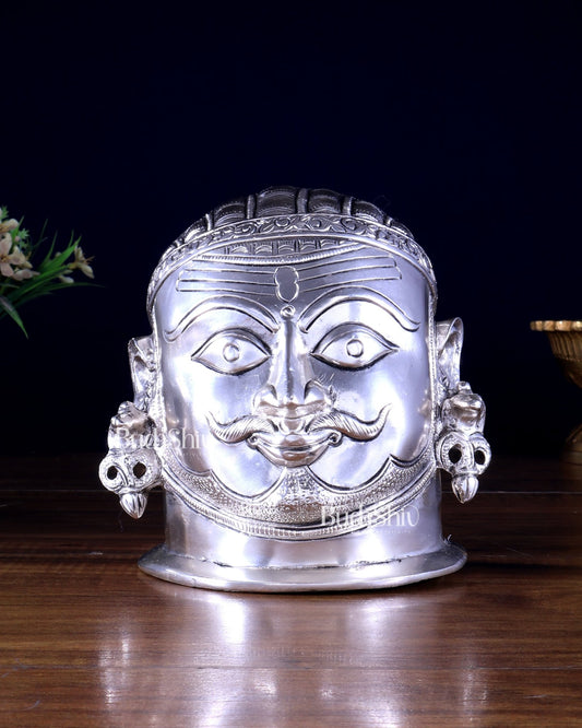 Brass Superfine Shiva Mukhlingam Face | Silver Plated | Divine Spiritual Idol - Budhshiv.com