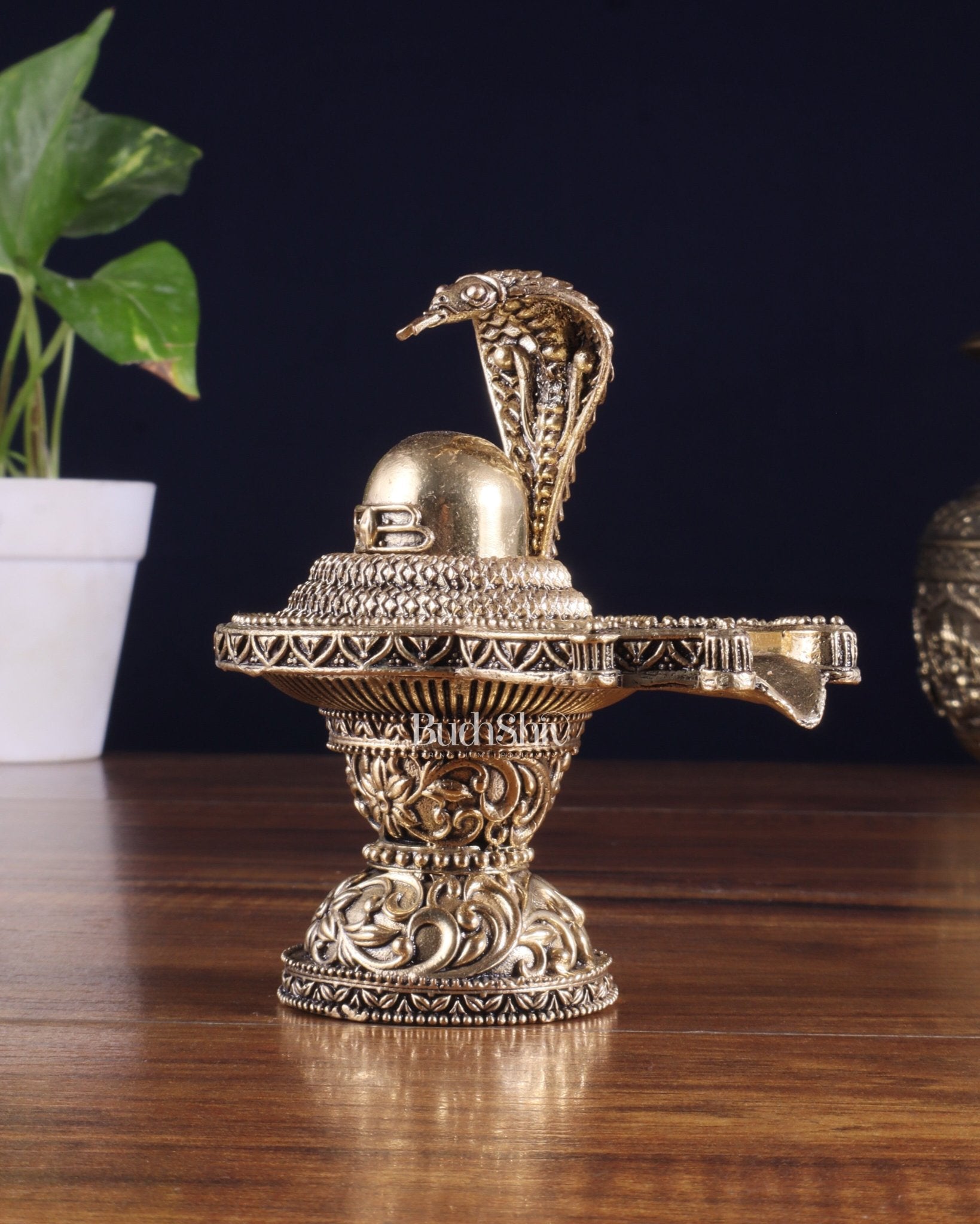 Brass Superfine Shivling Idol – Intricate Design, 4.8" Height - Budhshiv.com