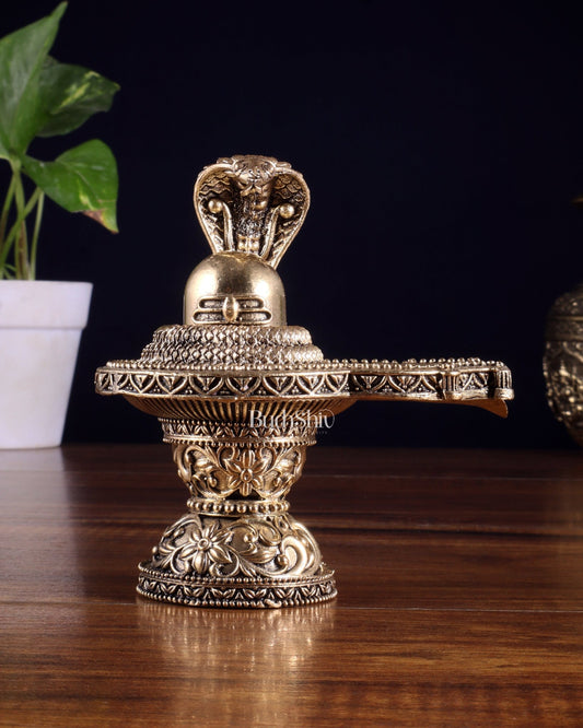 Brass Superfine Shivling Idol – Intricate Design, 4.8" Height - Budhshiv.com