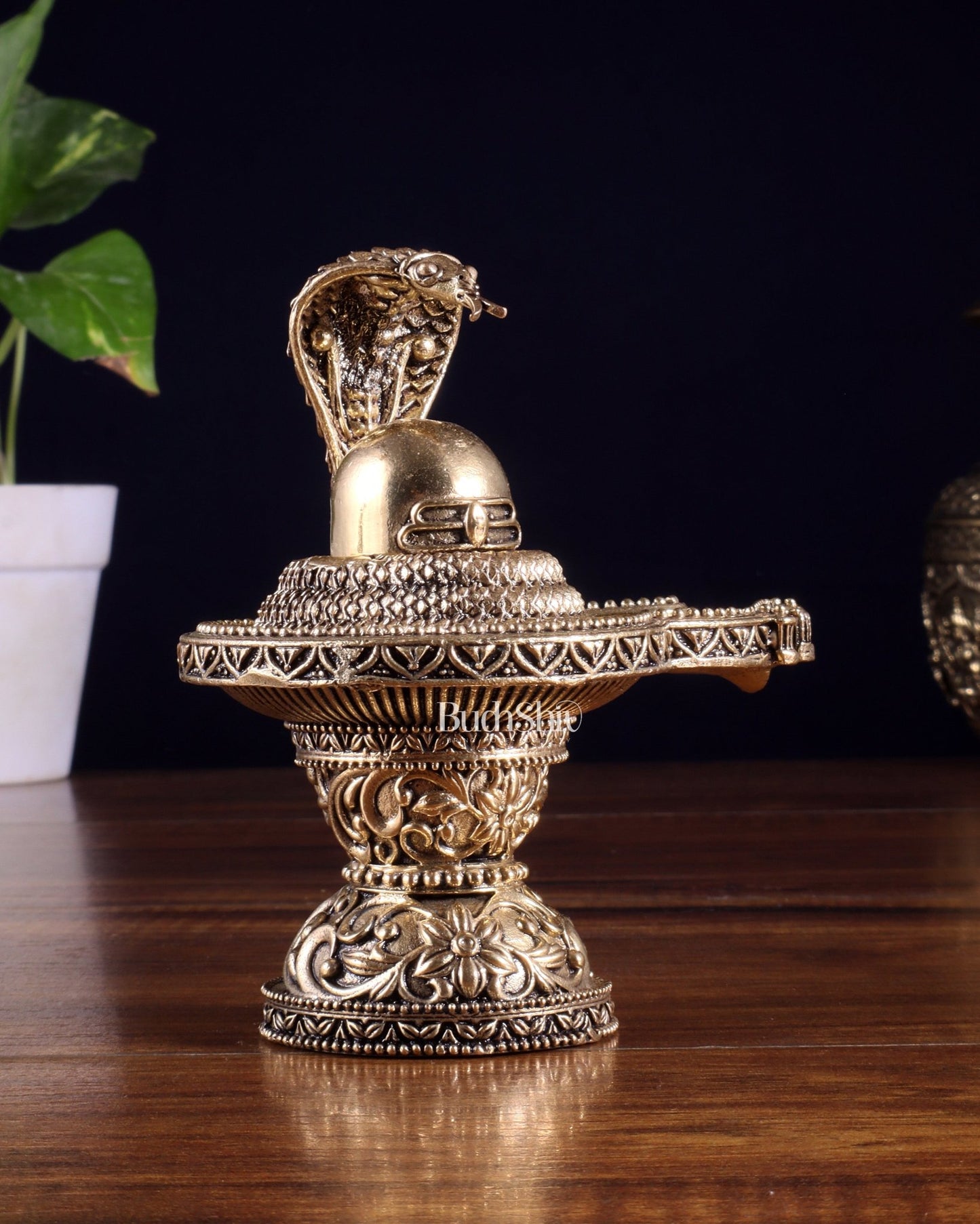 Brass Superfine Shivling Idol – Intricate Design, 4.8" Height - Budhshiv.com
