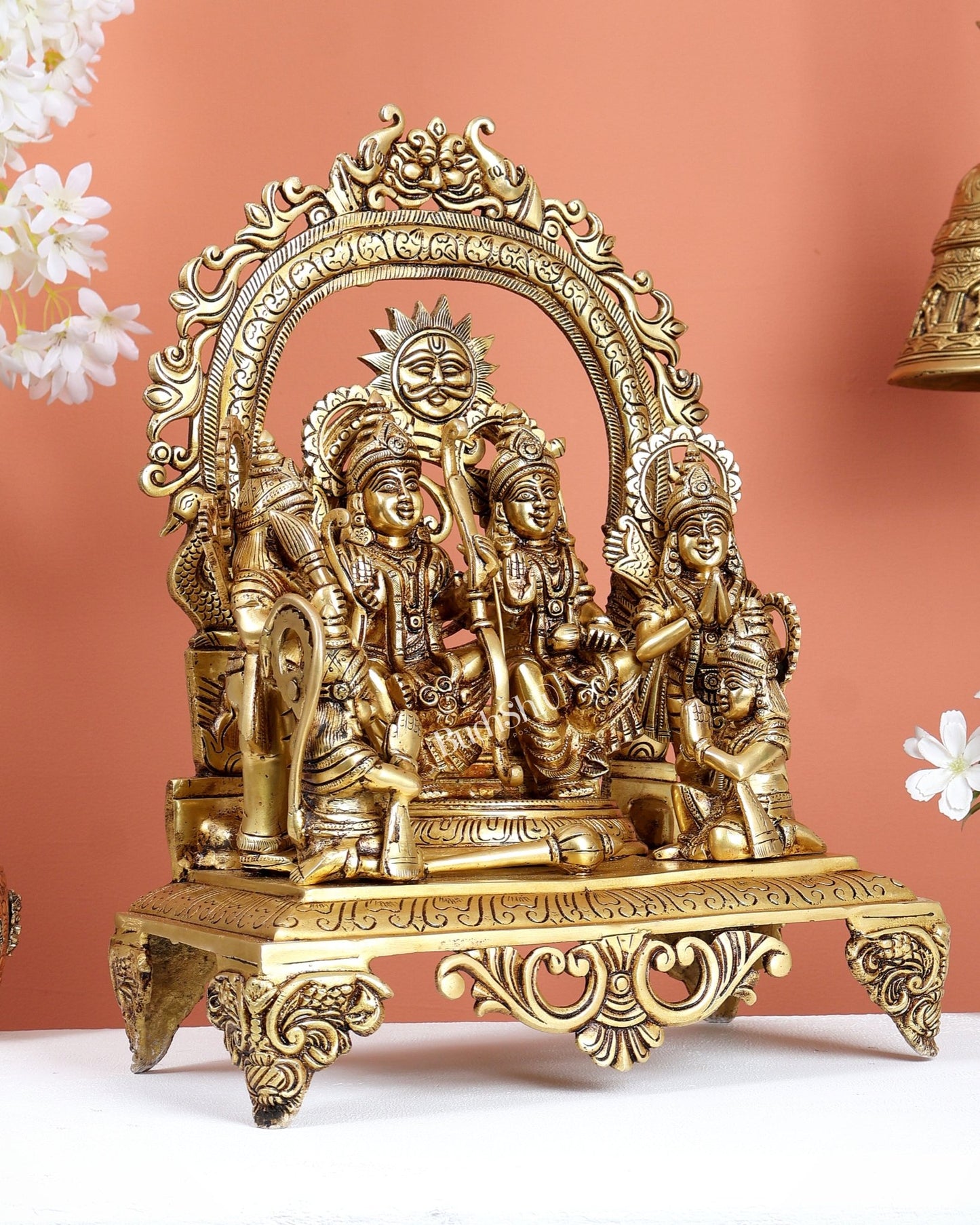 Brass Superfine Shri Ram Darbar Idol - 16 Inch (Ramapatabhishekam) - Budhshiv.com