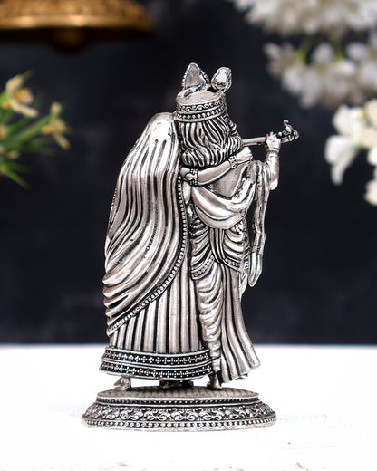 Brass Superfine silver plated Radha Krishna Together Idols – Intricately Carved 4" (Copy) - Budhshiv.com
