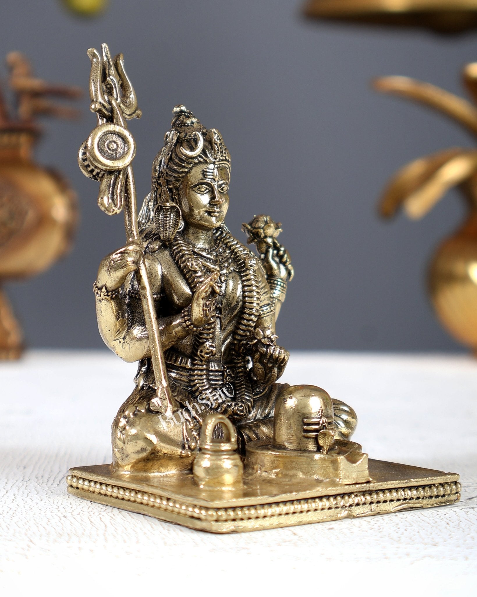 Brass Superfine Sitting Ardhanarishwara Meditation Idol – Divine Shiva Shakti Statue (4 Inches) - Budhshiv.com