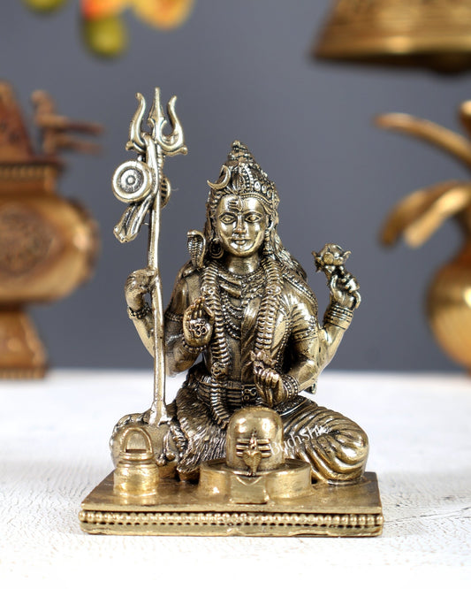 Brass Superfine Sitting Ardhanarishwara Meditation Idol – Divine Shiva Shakti Statue (4 Inches) - Budhshiv.com