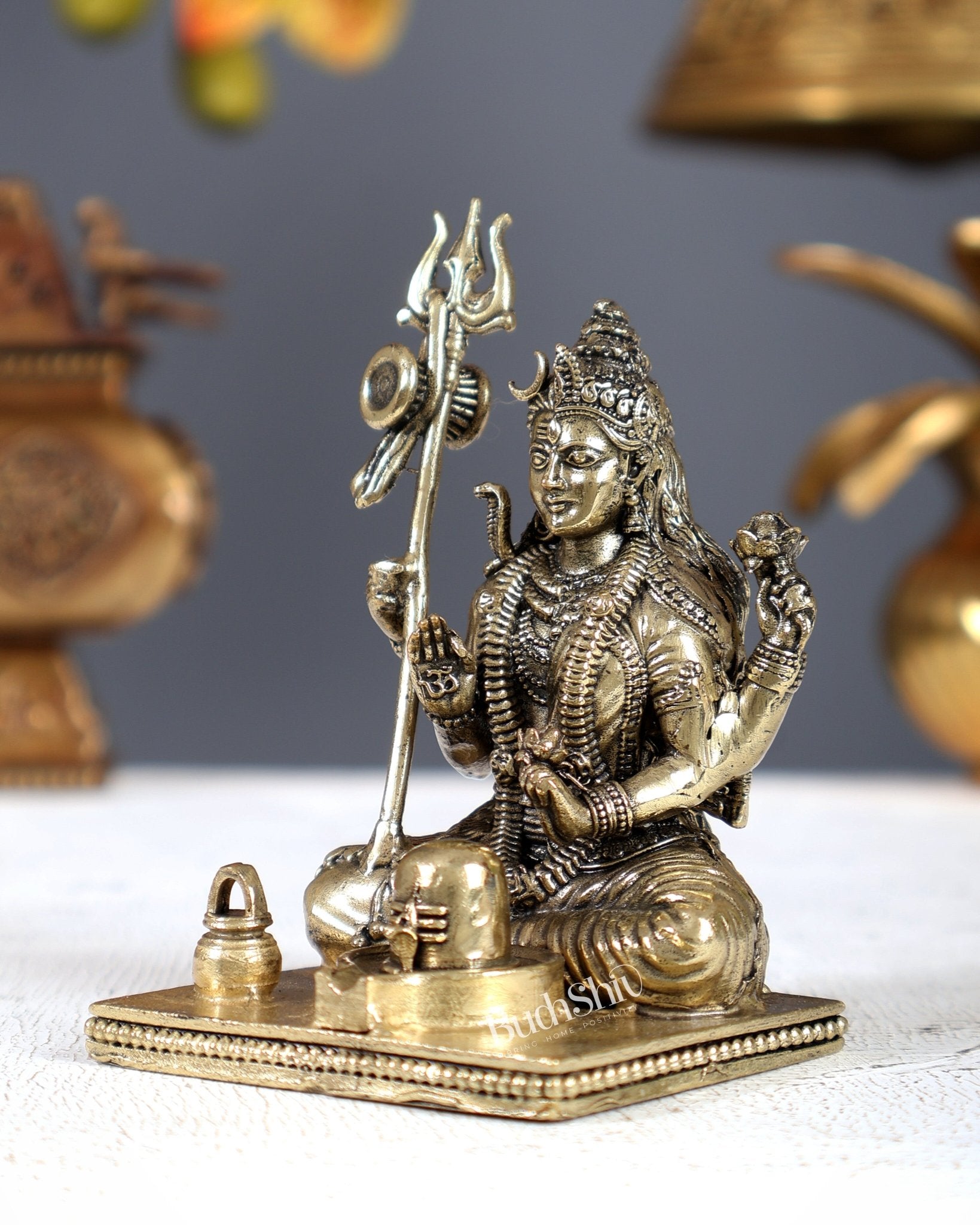 Brass Superfine Sitting Ardhanarishwara Meditation Idol – Divine Shiva Shakti Statue (4 Inches) - Budhshiv.com