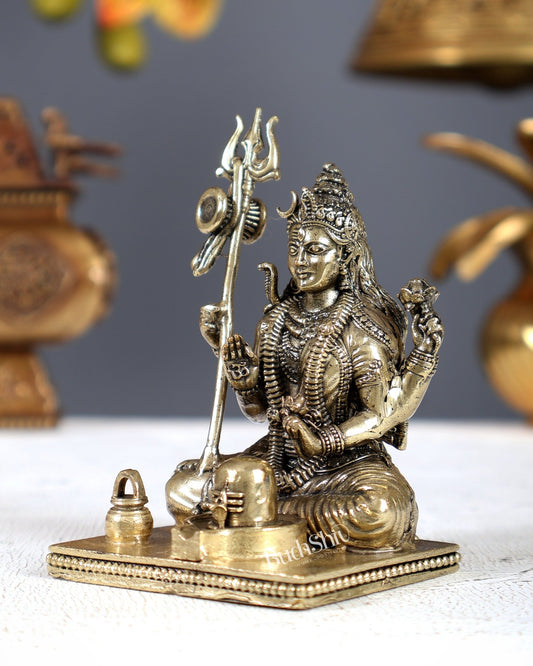 Brass Superfine Sitting Ardhanarishwara Meditation Idol – Divine Shiva Shakti Statue (4 Inches) - Budhshiv.com