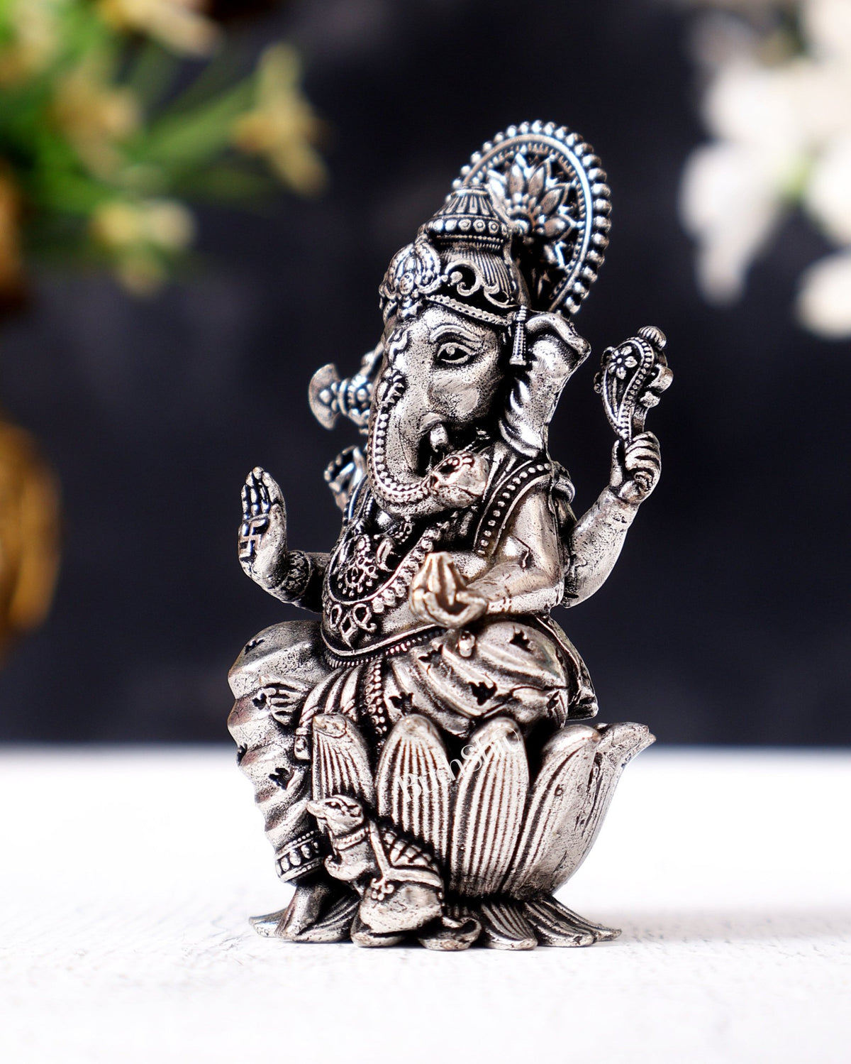 Brass Superfine Small Ganesha Idol - 2.5" Tall silver plated - Budhshiv.com