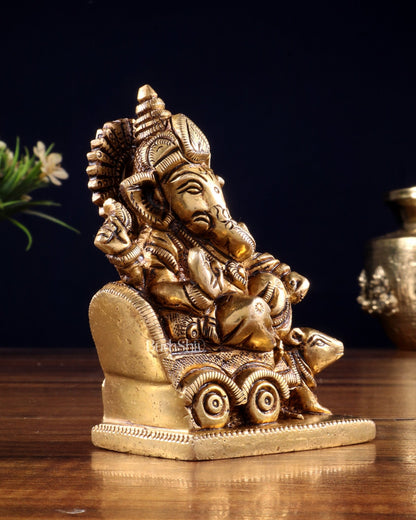 Brass superfine Small Ganesha Idol | Height 3.5 inch - Budhshiv.com