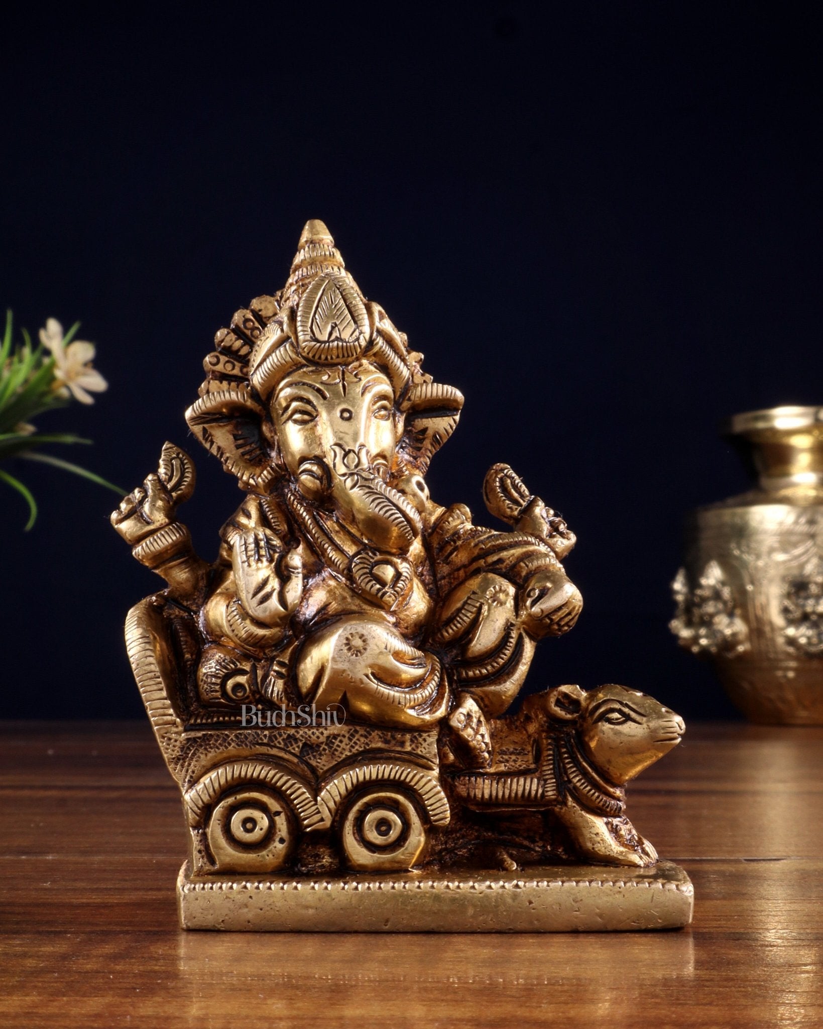 Brass superfine Small Ganesha Idol | Height 3.5 inch - Budhshiv.com