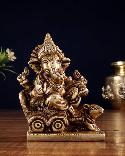 Brass superfine Small Ganesha Idol | Height 3.5 inch - Budhshiv.com