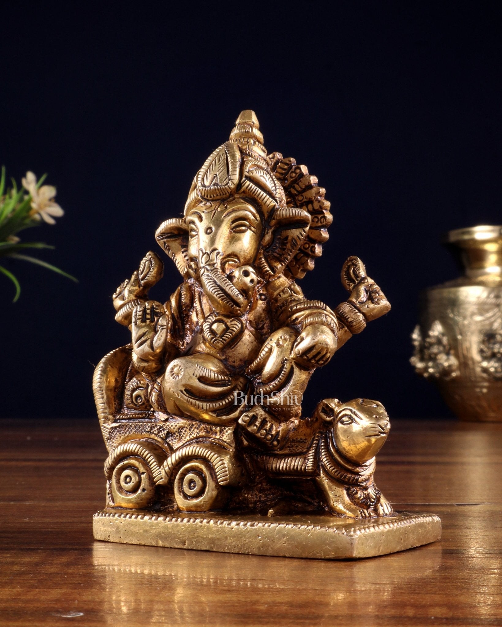 Brass superfine Small Ganesha Idol | Height 3.5 inch - Budhshiv.com