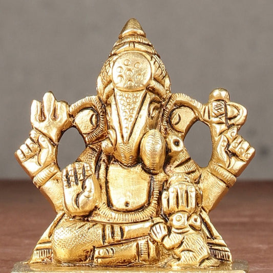 Brass Superfine small miniature Dagduseth Ganapati Idol - 3" - Budhshiv.com