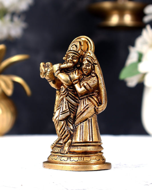 Brass Superfine Small Radha Krishna Together Idol - 4" Height - Budhshiv.com