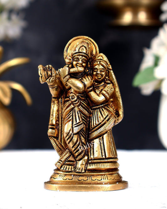 Brass Superfine Small Radha Krishna Together Idol - 4" Height - Budhshiv.com