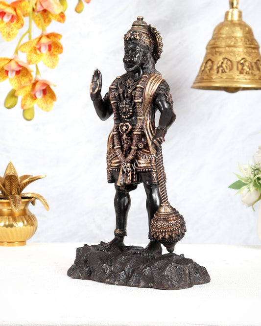 Brass Superfine Standing Bahubali Hanuman Statue 12 inch black finish - Budhshiv.com