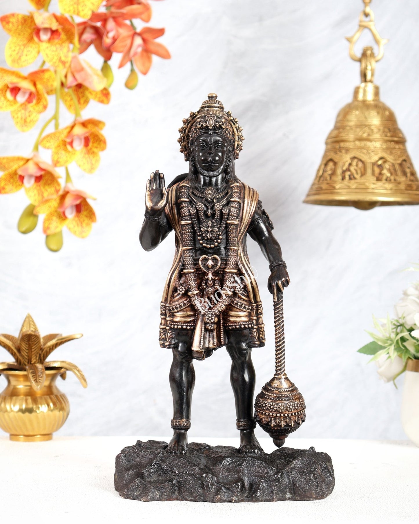 Brass Superfine Standing Bahubali Hanuman Statue 12 inch black finish - Budhshiv.com