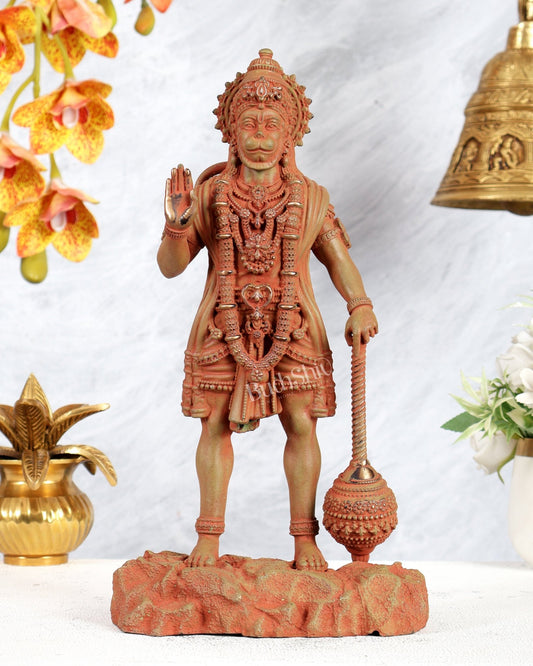 Brass Superfine Standing Bahubali Hanuman Statue 12 inch Vintage patina - Budhshiv.com