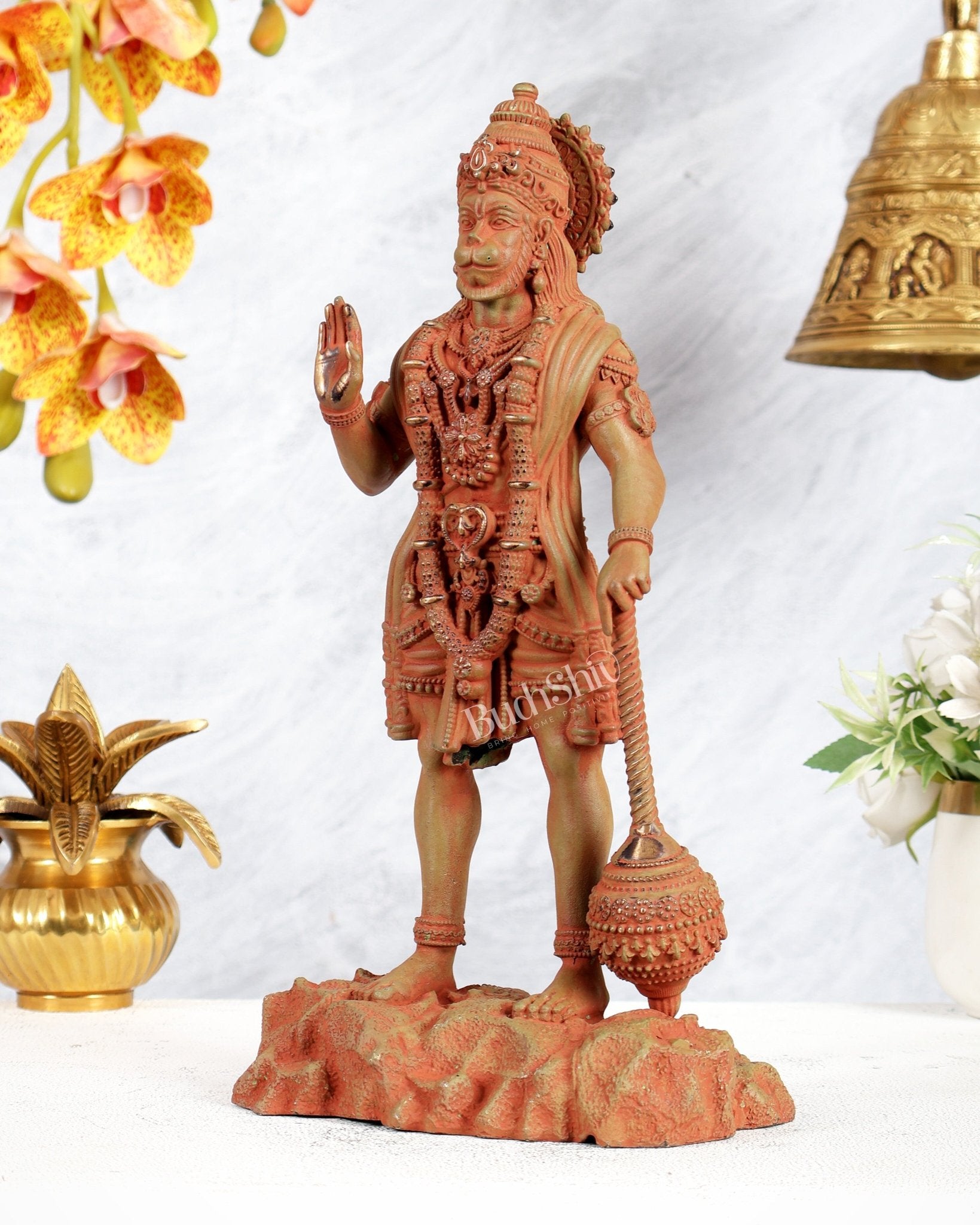 Brass Superfine Standing Bahubali Hanuman Statue 12 inch Vintage patina - Budhshiv.com