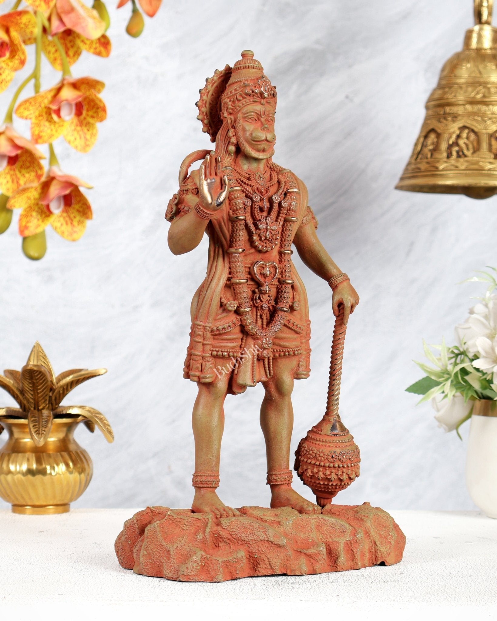 Brass Superfine Standing Bahubali Hanuman Statue 12 inch Vintage patina - Budhshiv.com
