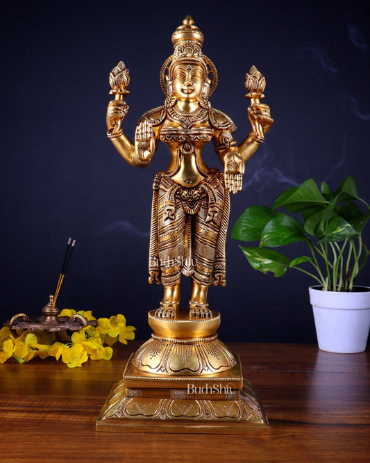 Brass Superfine Standing Goddess Lakshmi Statue – Highly Detailed 17 inch - Budhshiv.com