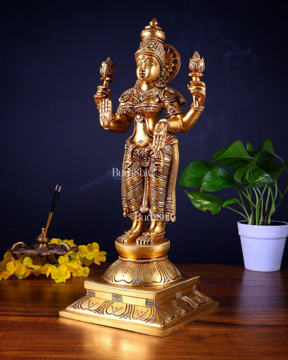 Brass Superfine Standing Goddess Lakshmi Statue – Highly Detailed 17 inch - Budhshiv.com
