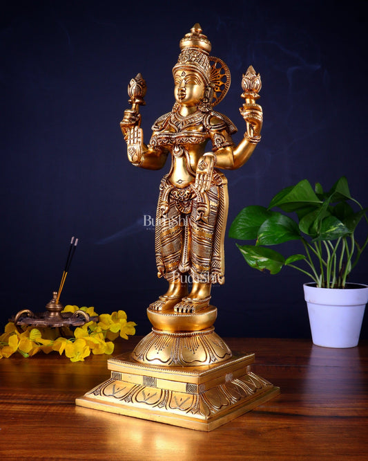 Brass Superfine Standing Goddess Lakshmi Statue – Highly Detailed 17 inch - Budhshiv.com
