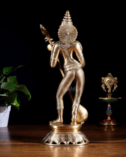 Brass Superfine Standing Goddess Saraswati Idol – 18" Height, Unique Design - Budhshiv.com
