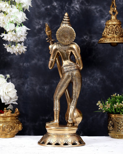 Brass Superfine Standing Goddess Saraswati Idol – 18" Height vintage depiction - Budhshiv.com
