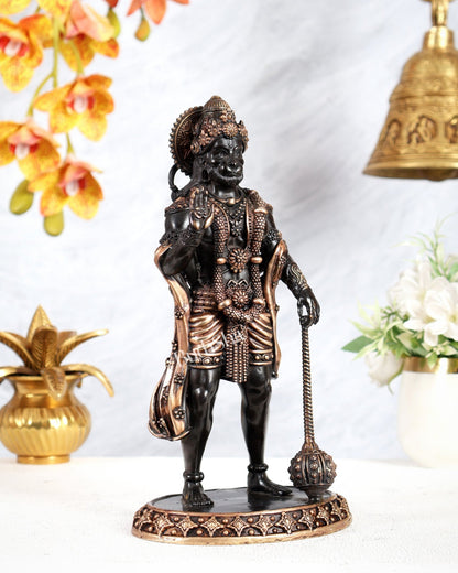 Brass Superfine Standing Hanuman Idol – Black Finish Divine Sculpture (10 Inches) - Budhshiv.com