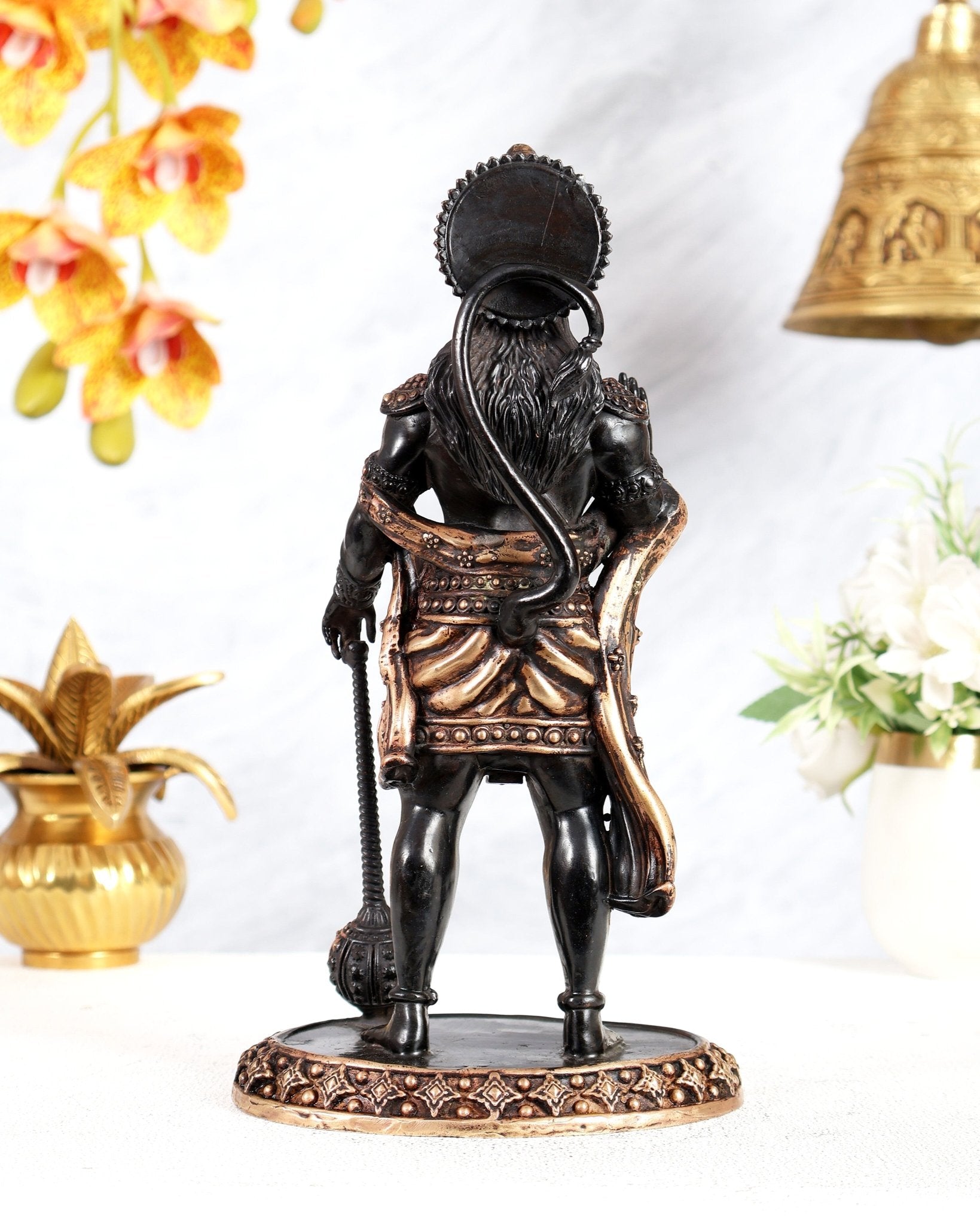 Brass Superfine Standing Hanuman Idol – Black Finish Divine Sculpture (10 Inches) - Budhshiv.com