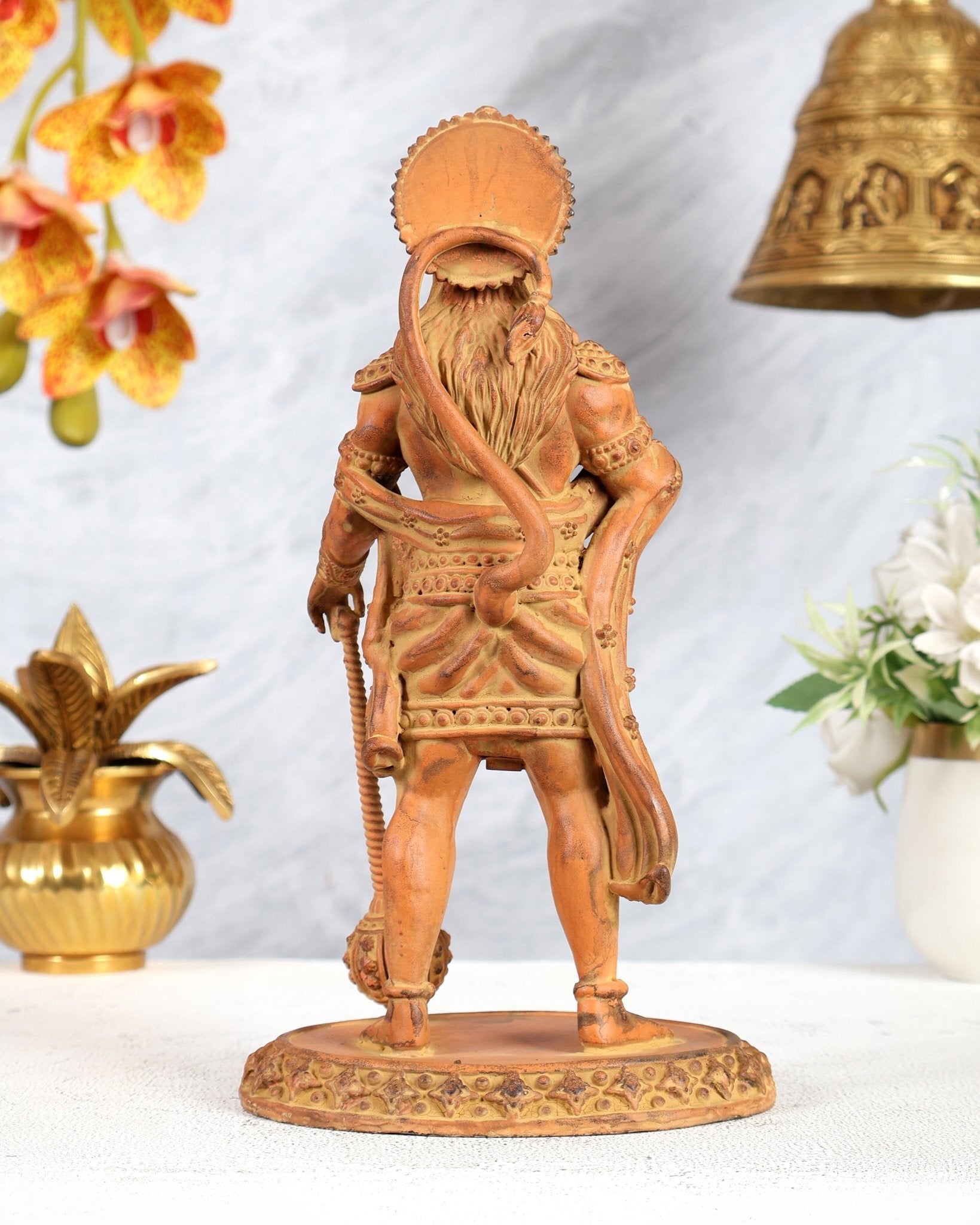Brass Superfine Standing Hanuman Idol – Sand Finish Patina Divine Sculpture (10 Inches) - Budhshiv.com