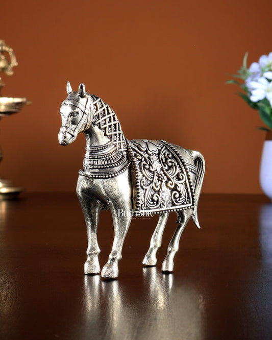 Brass Superfine standing horse statue 4 inch - Budhshiv.com