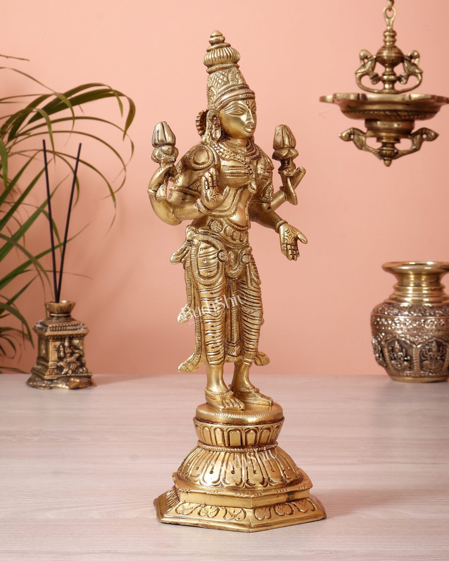 Brass Superfine Standing Lakshmi Devi Idol (12 Inch) - Budhshiv.com