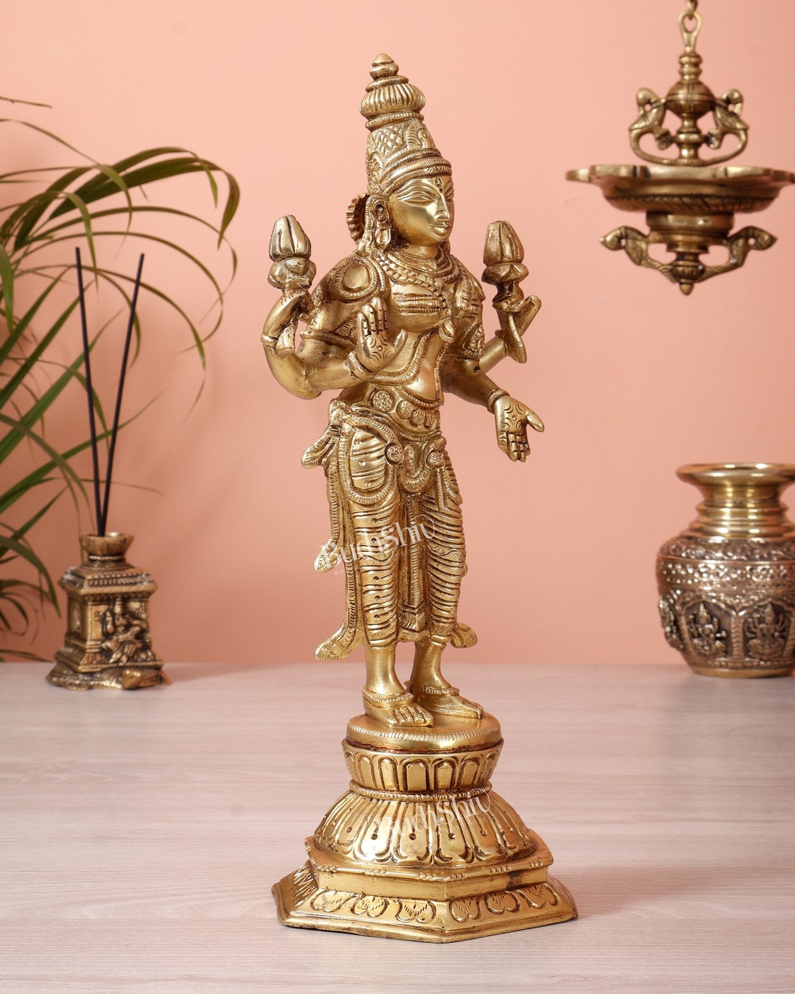 Brass Superfine Standing Lakshmi Devi Idol (12 Inch) - Budhshiv.com
