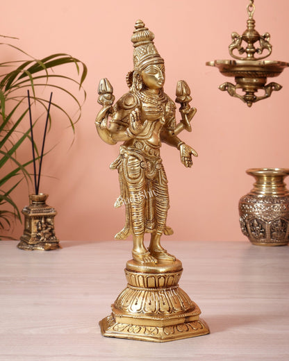 Brass Superfine Standing Lakshmi Devi Idol (12 Inch) - Budhshiv.com