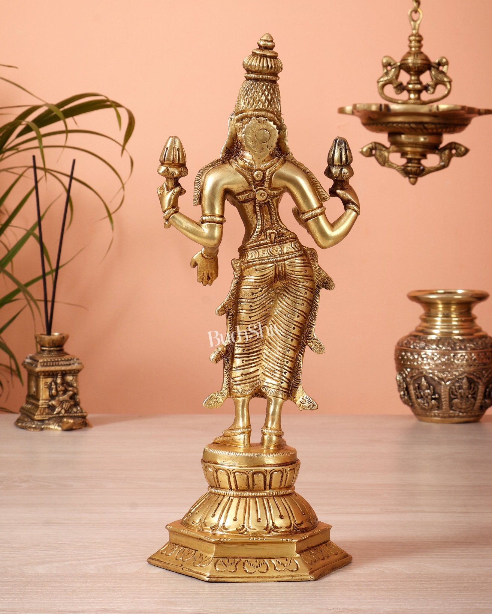 Brass Superfine Standing Lakshmi Devi Idol (12 Inch) - Budhshiv.com