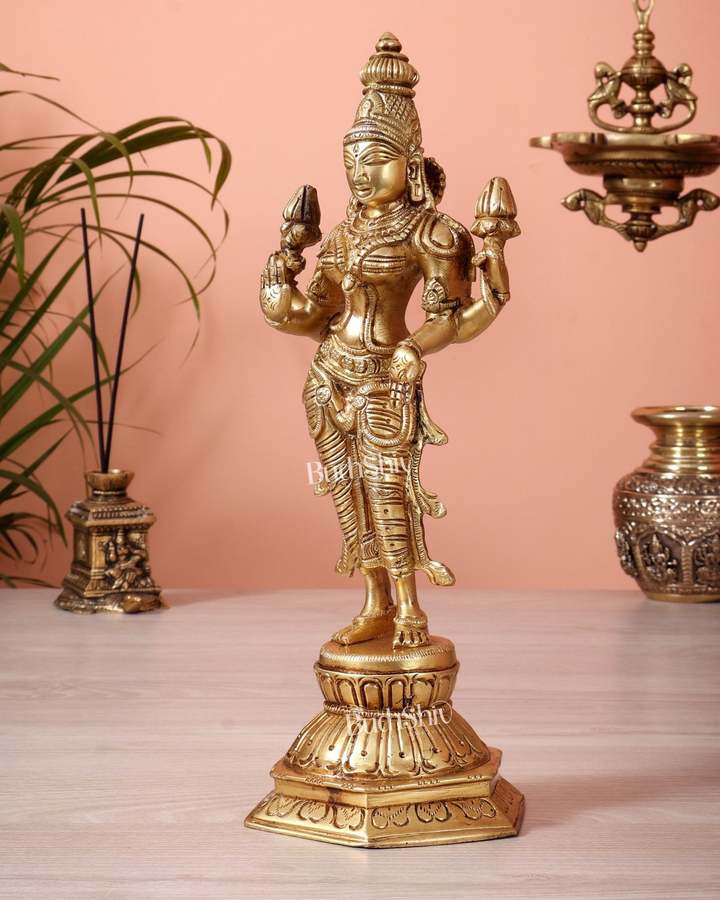 Brass Superfine Standing Lakshmi Devi Idol (12 Inch) - Budhshiv.com