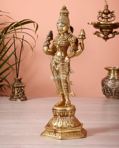 Brass Superfine Standing Lakshmi Devi Idol (12 Inch) - Budhshiv.com