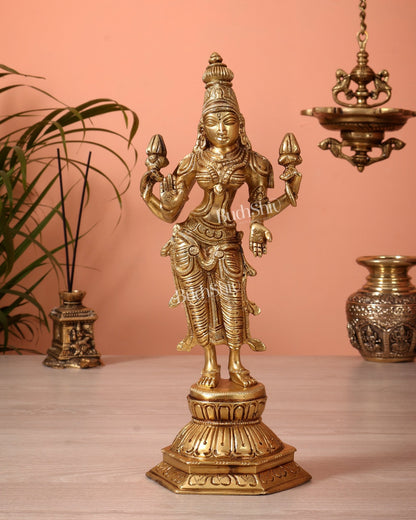 Brass Superfine Standing Lakshmi Devi Idol (12 Inch) - Budhshiv.com