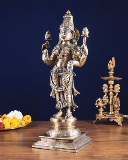 Brass Superfine Standing Lakshmi Maa Murti Idol – Symbol of Prosperity & Abundance 17" - Budhshiv.com