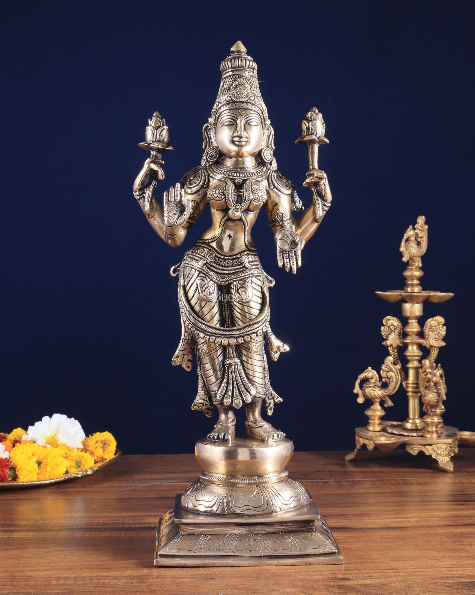 Brass Superfine Standing Lakshmi Maa Murti Idol – Symbol of Prosperity & Abundance 17" - Budhshiv.com