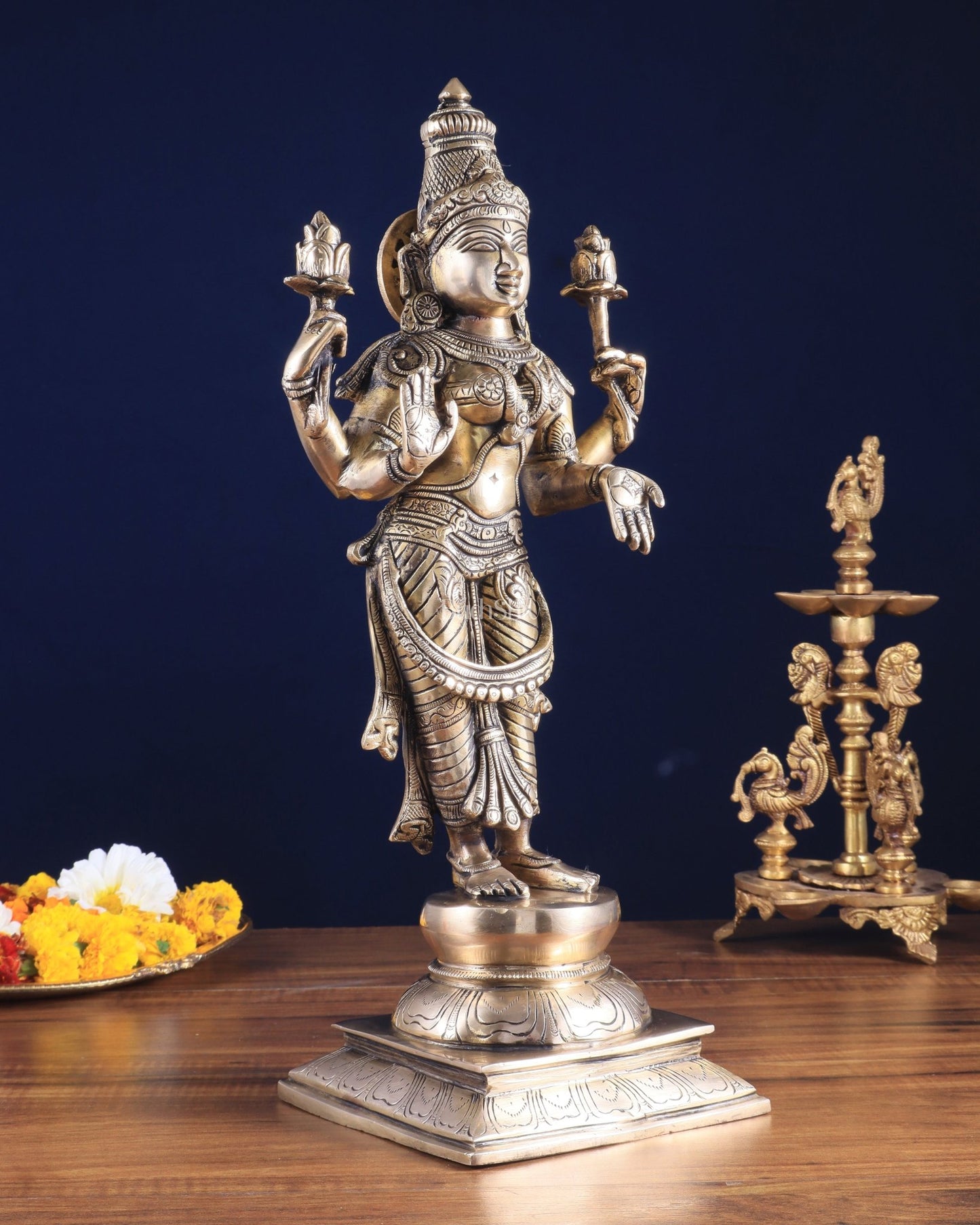 Brass Superfine Standing Lakshmi Maa Murti Idol – Symbol of Prosperity & Abundance 17" - Budhshiv.com